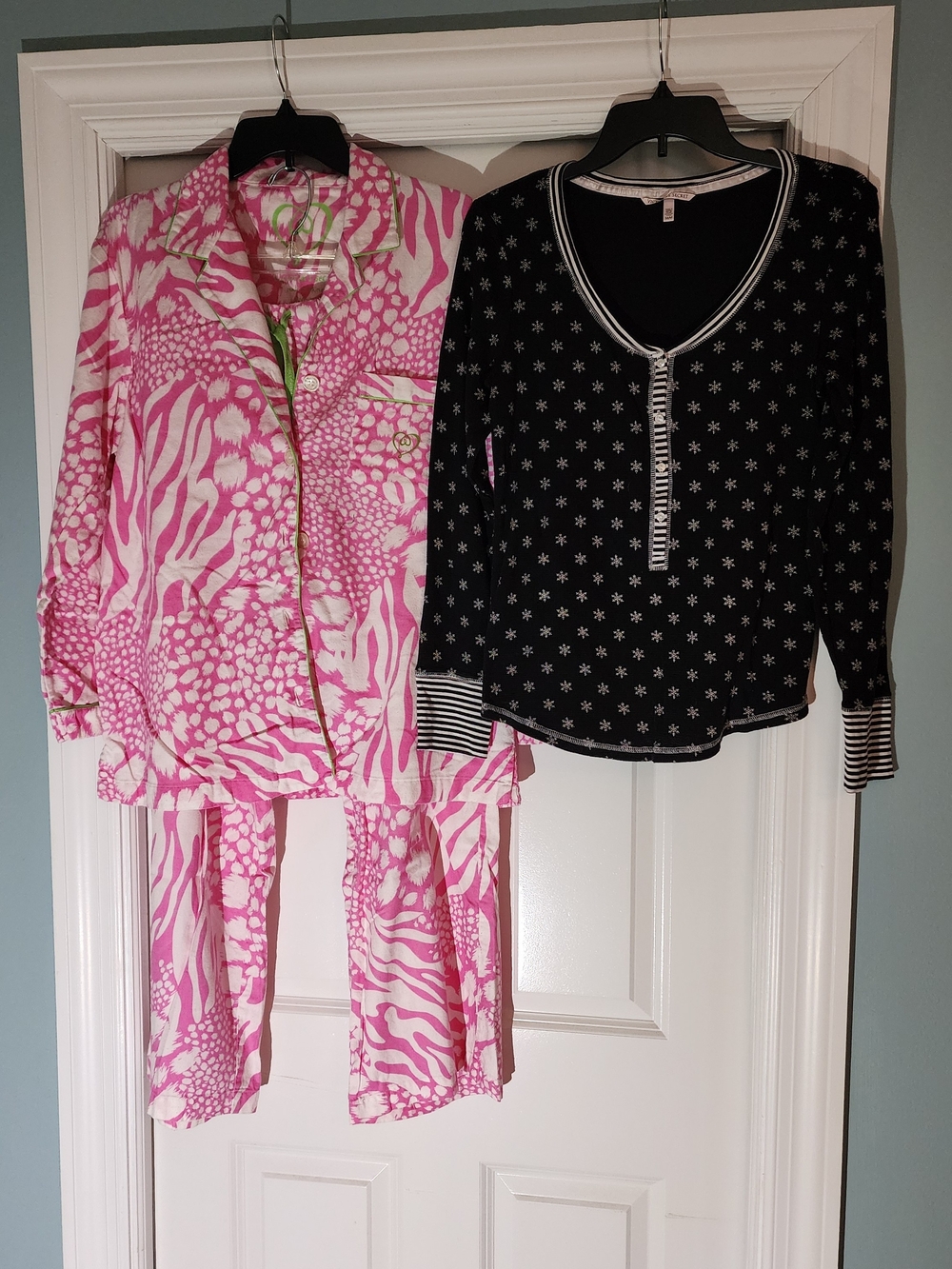 Lot of 2 Victoria's Secret Pjs, 2 Piece Pink + 1 Piece B/W Henley